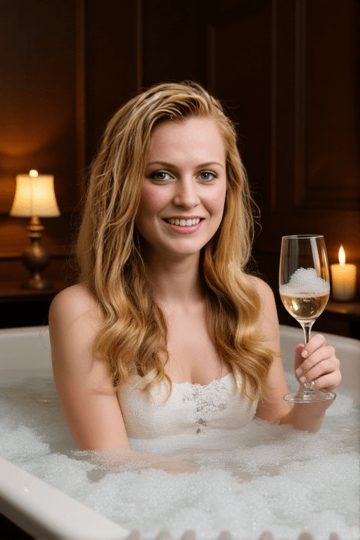 Bella Luxe OnlyFans leaked photo — Feeling myself in this She is in a bubble bath with candles, hair pinned up, champagne glass in hand, bubbles barely covering